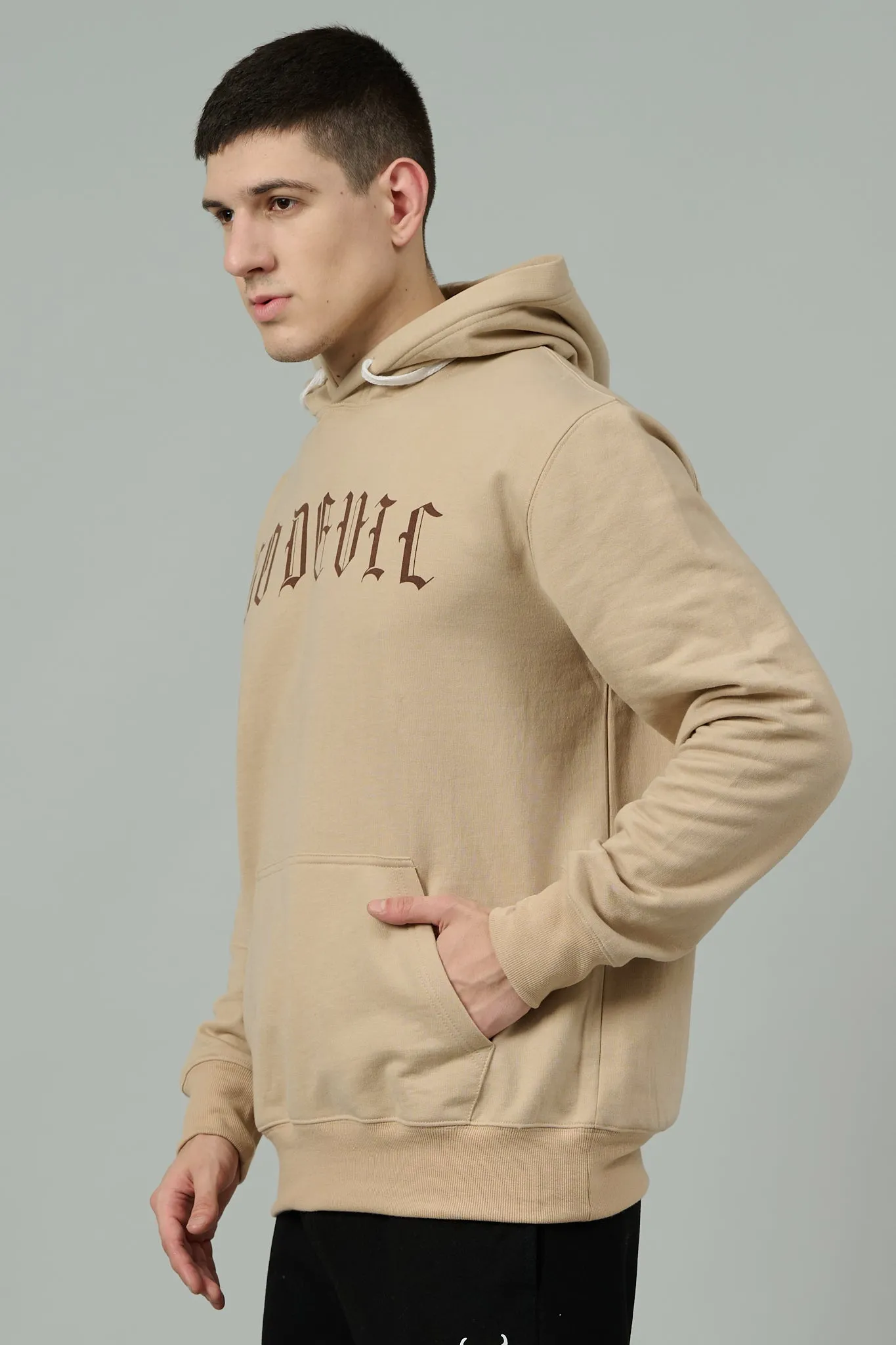 Go Devil Printed Ivory Hoodie for Men