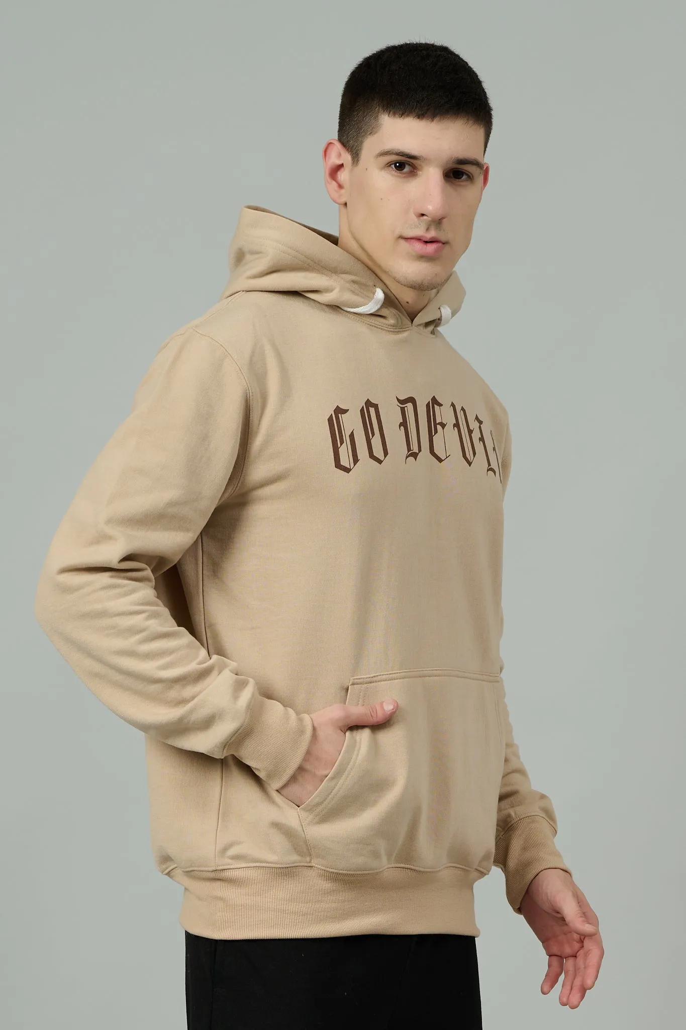 Go Devil Printed Ivory Hoodie for Men