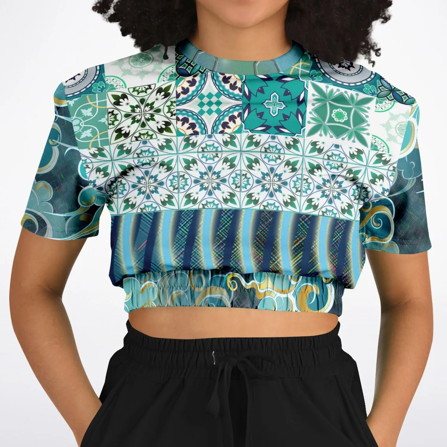 Green Meknes Short Sleeve Cropped Eco-Poly Sweater