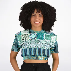 Green Meknes Short Sleeve Cropped Eco-Poly Sweater