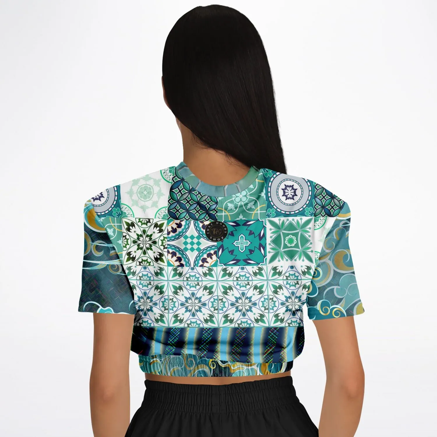 Green Meknes Short Sleeve Cropped Eco-Poly Sweater