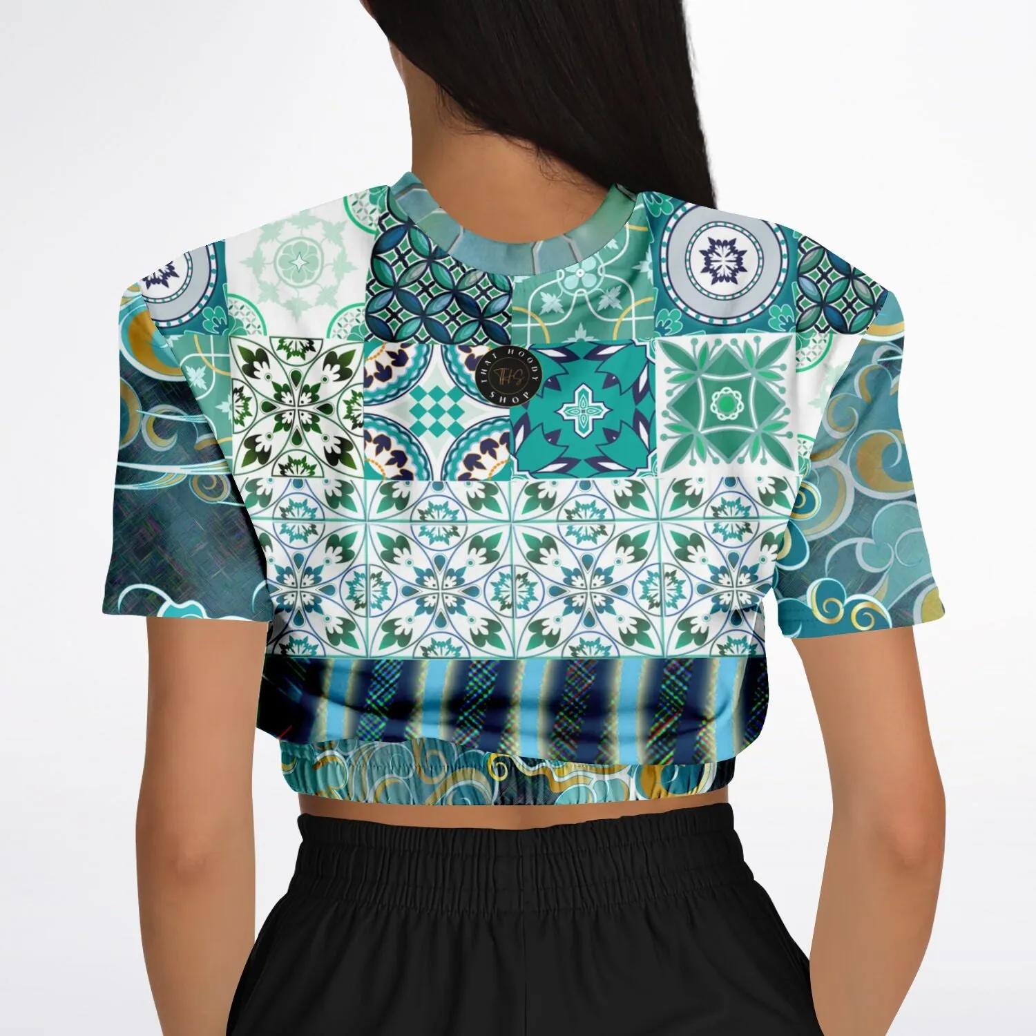 Green Meknes Short Sleeve Cropped Eco-Poly Sweater