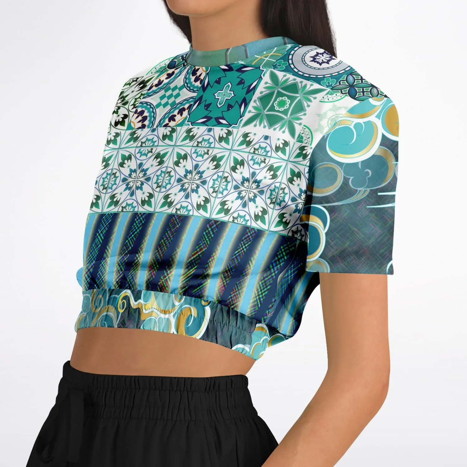 Green Meknes Short Sleeve Cropped Eco-Poly Sweater