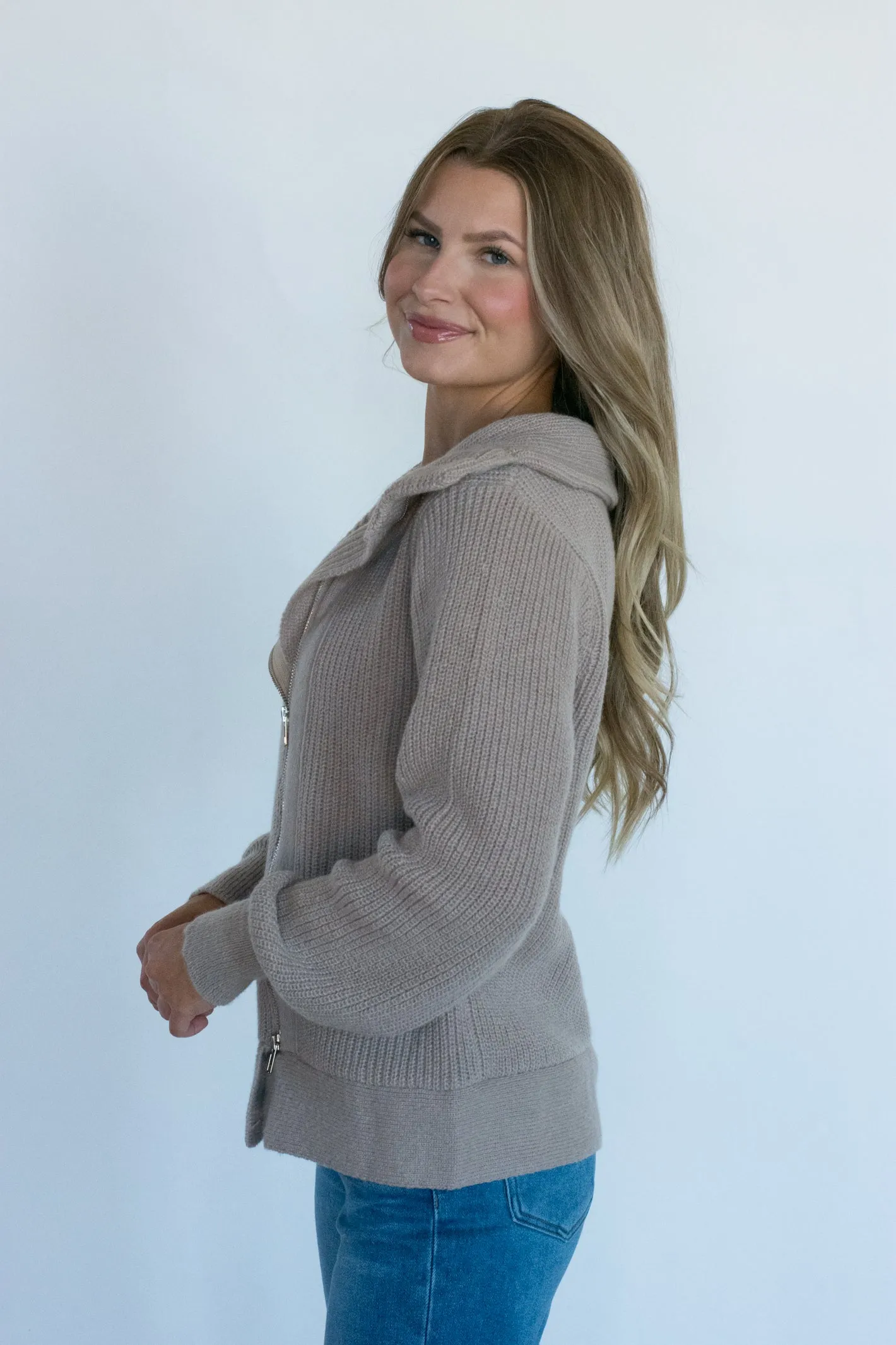 Holding onto Happiness Front Zip Mocha Sweater Jacket