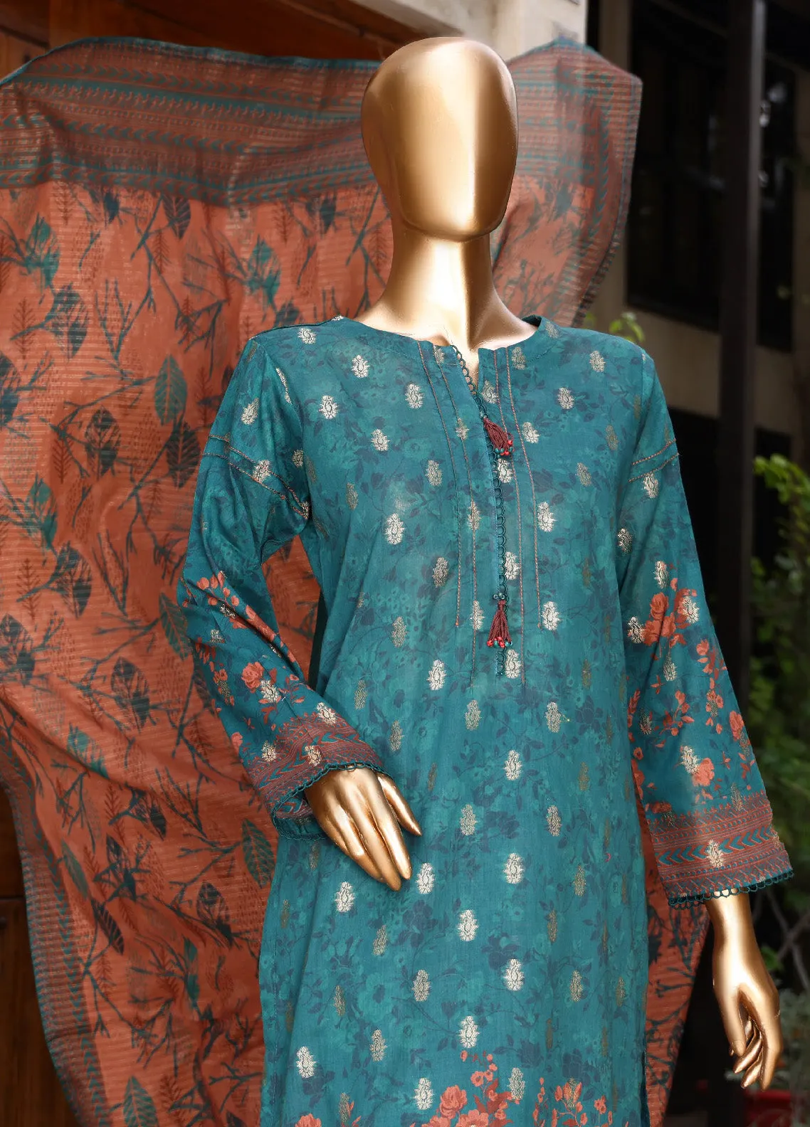 HZ Textile Printed Jacquard Unstitched 3 Piece Suit - HZ24JP 08