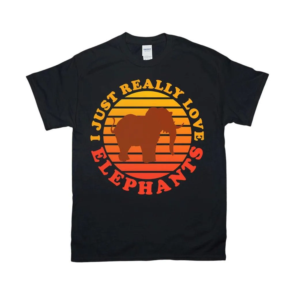 I Just Really Love Elephants | Retro Sunset T-Shirts