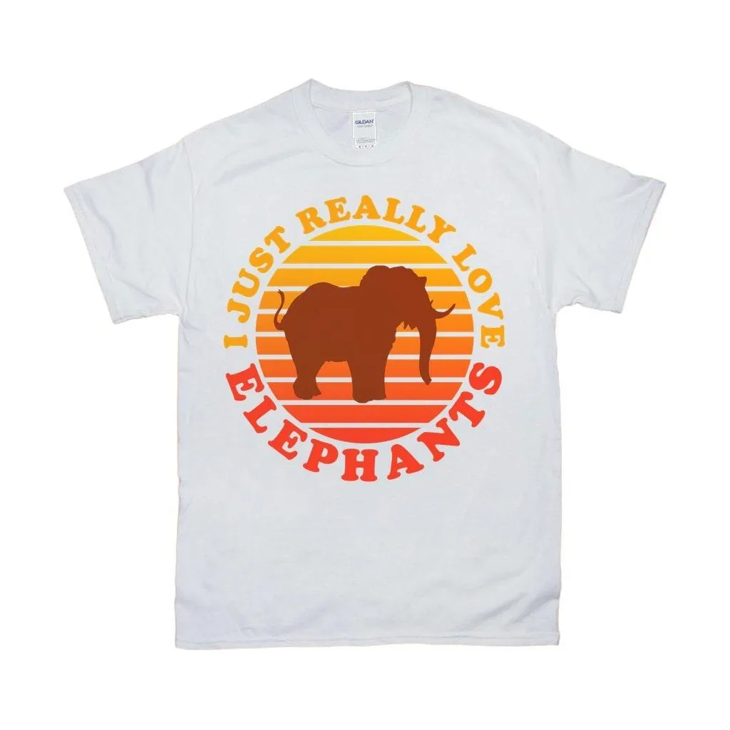 I Just Really Love Elephants | Retro Sunset T-Shirts