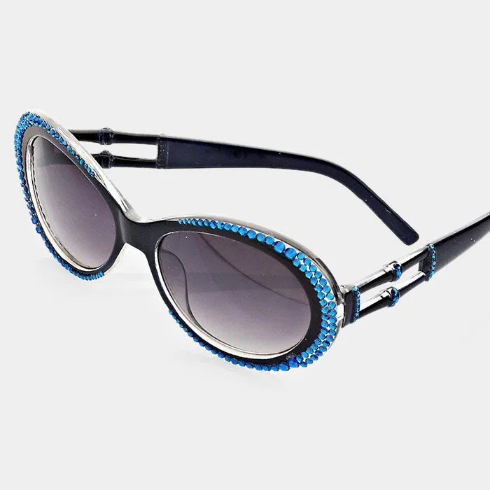 iLLASPARKZ Oval Crystal Adorned Sunglasses