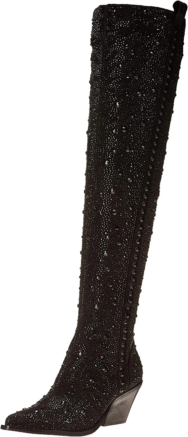 Jessica Simpson Zeana 2 Black Sparkle Over The Knee Western Pointed Toe Boots