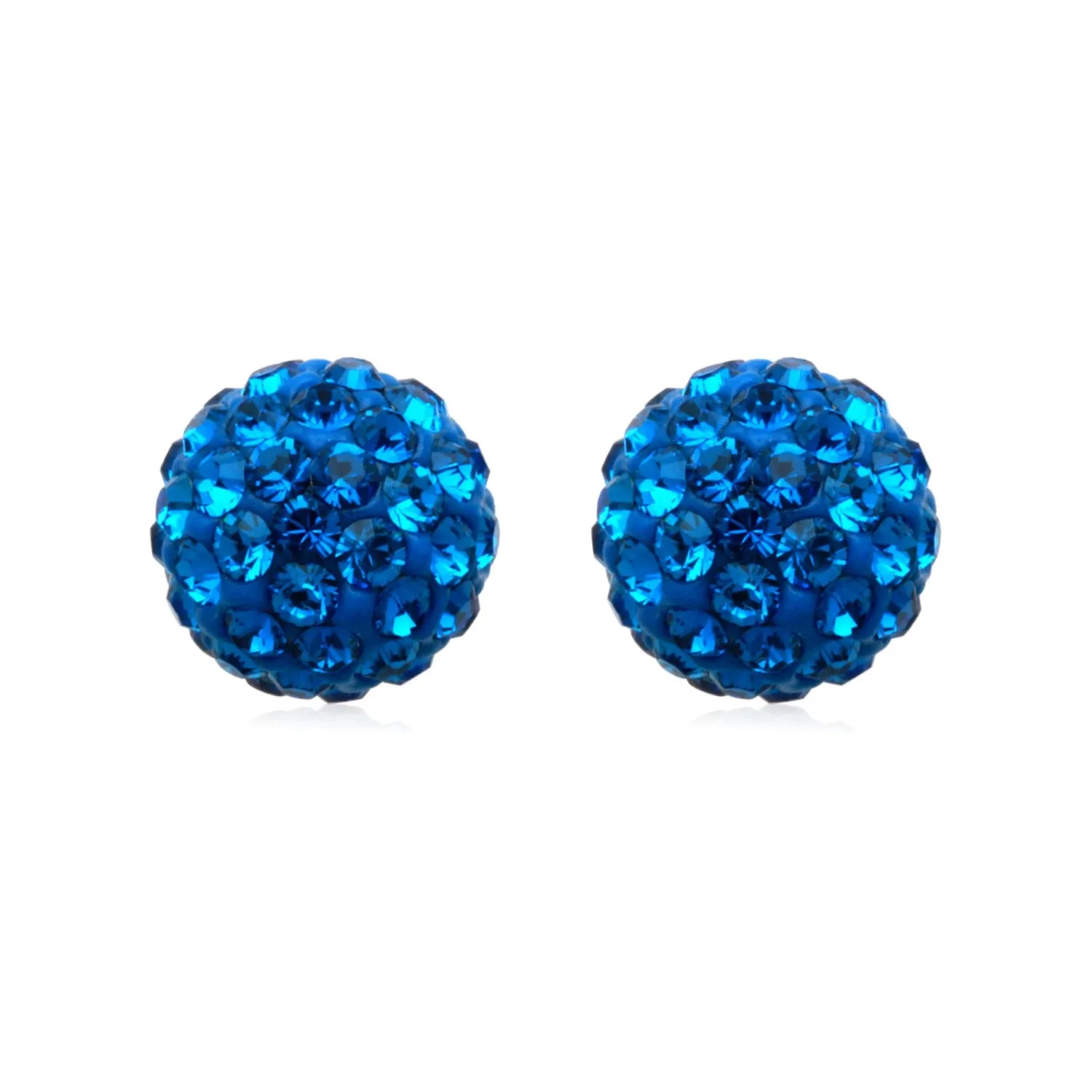 Jewelili 10K Yellow Gold with Capri Blue Crystal Button Stud Earrings