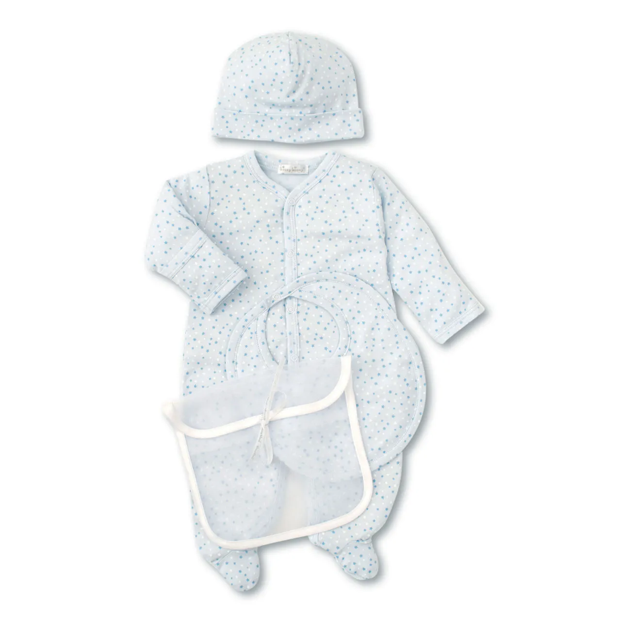 KISSY KISSY Three-Piece Superstars Babygrow, Hat & Bib Set - Light Blue