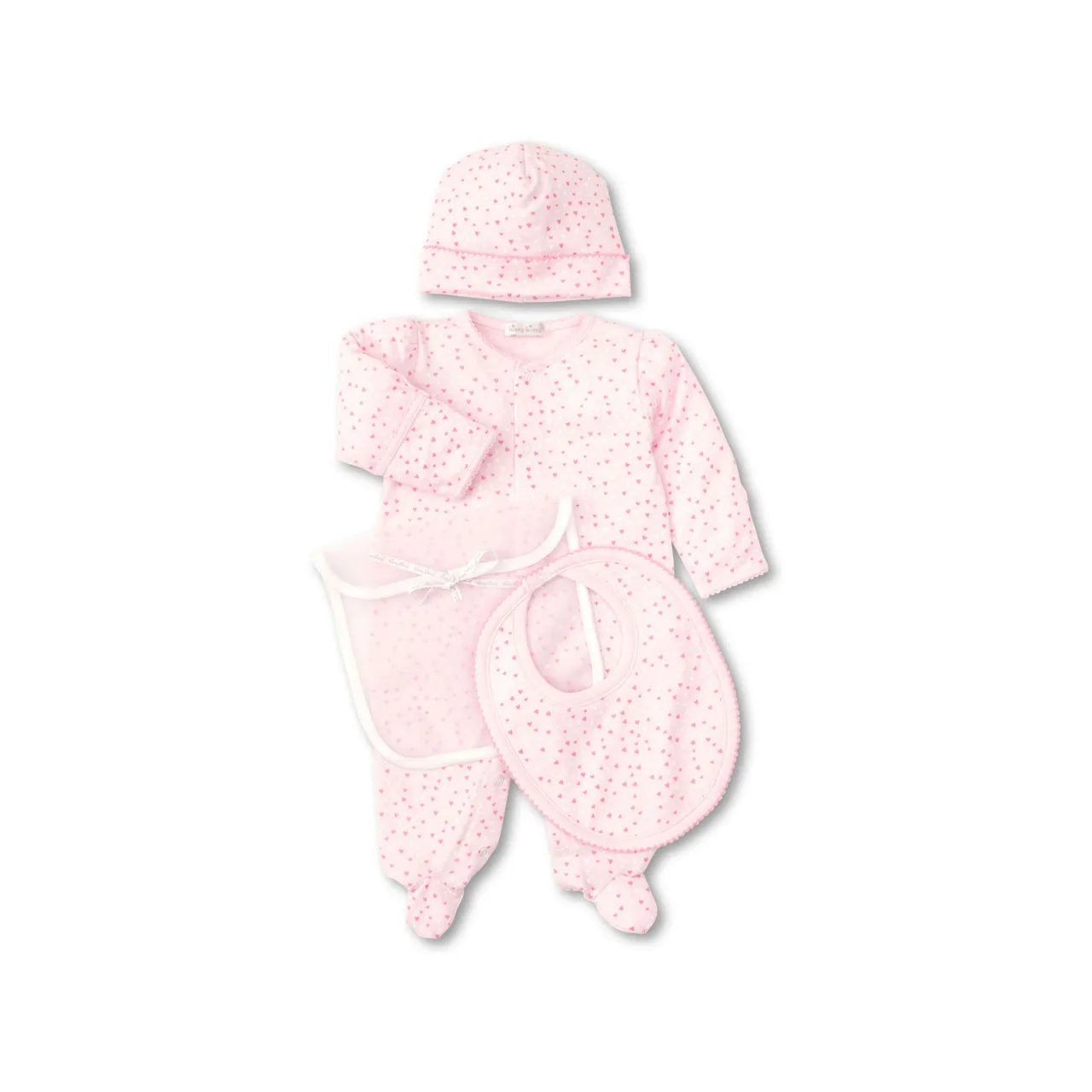 KISSY KISSY Three-Piece Sweethearts Babygrow, Hat & Bib Set - Light Pink