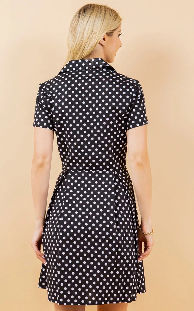 LA Soul Button Up Mini Dress in Black & White Polka Dot