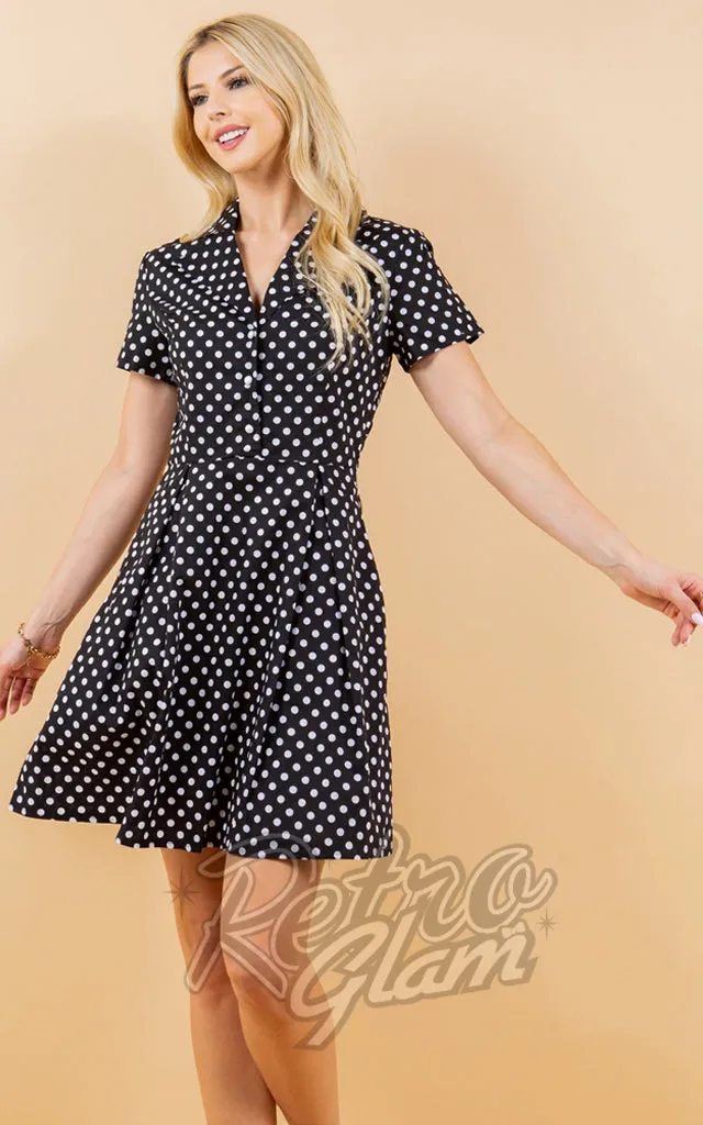 LA Soul Button Up Mini Dress in Black & White Polka Dot