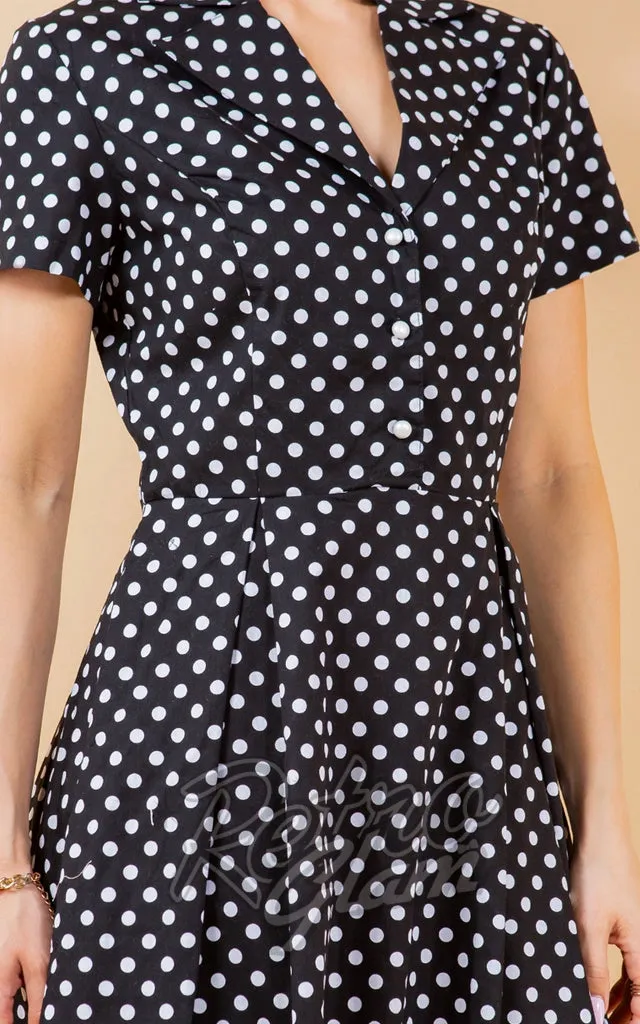 LA Soul Button Up Mini Dress in Black & White Polka Dot