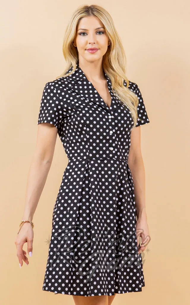 LA Soul Button Up Mini Dress in Black & White Polka Dot