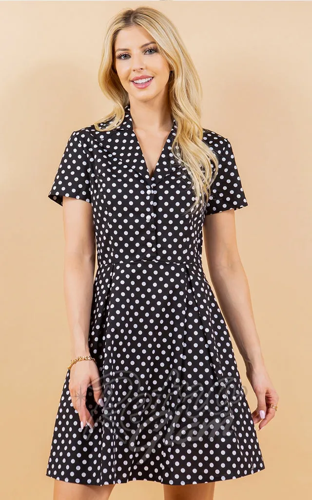 LA Soul Button Up Mini Dress in Black & White Polka Dot