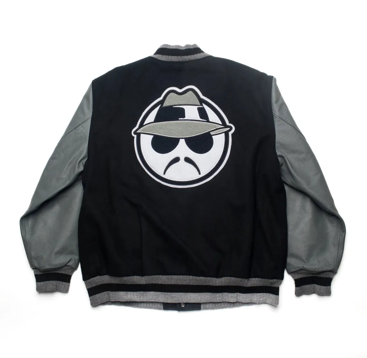 Leather Sleeve Varsity Jacket -Black/Grey Wool