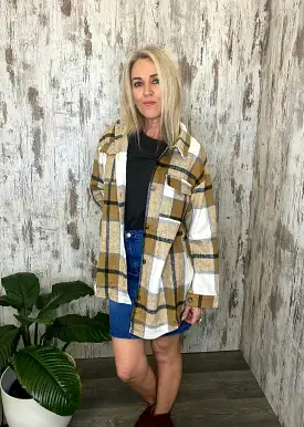 Lucy Beige & Black Plaid Tartan Shacket