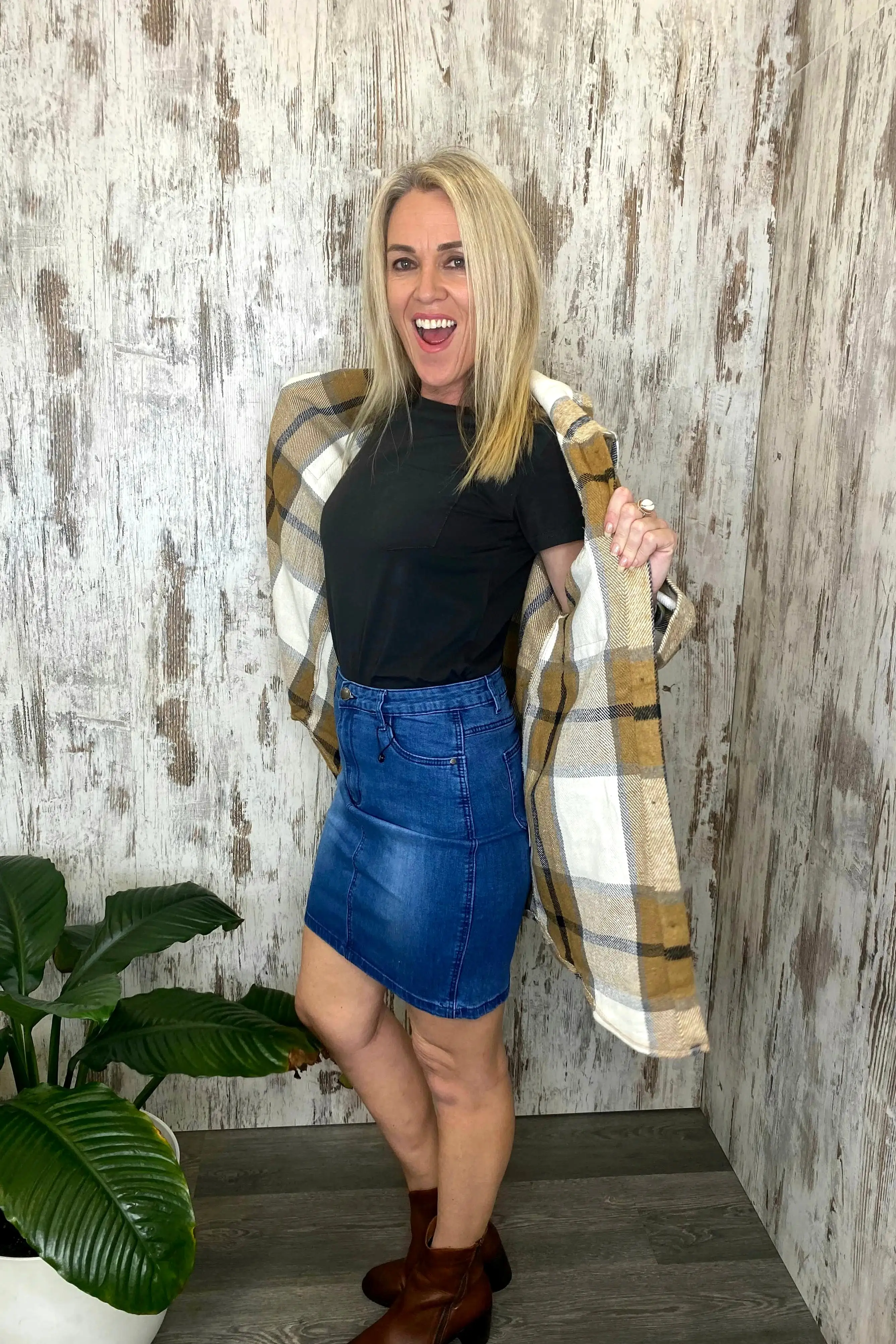 Lucy Beige & Black Plaid Tartan Shacket