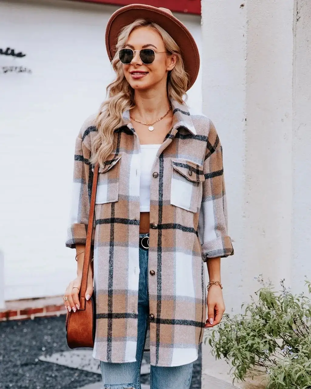 Lucy Beige & Black Plaid Tartan Shacket