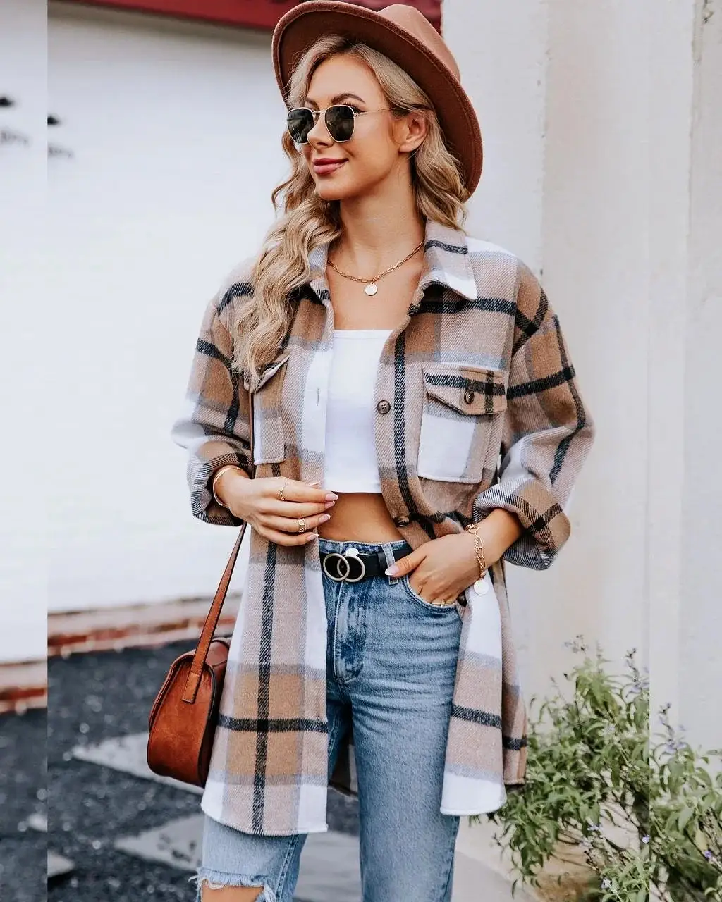 Lucy Beige & Black Plaid Tartan Shacket