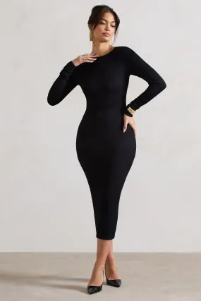 Madden | Black Rib Knit Cowl-Back Midi Dress