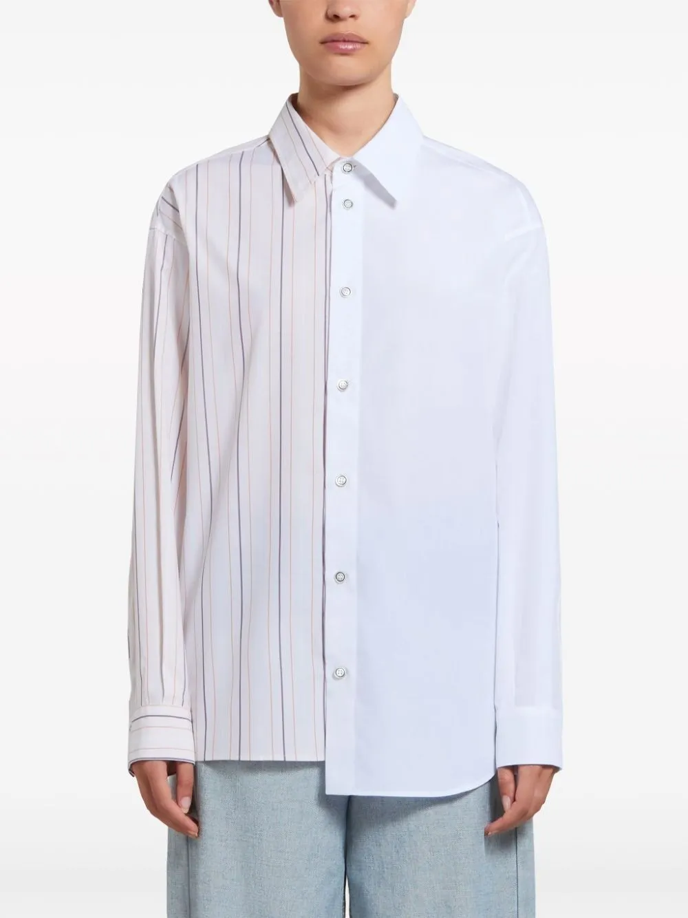 Marni Asymmetric Striped Pattern Shirt in Ivory