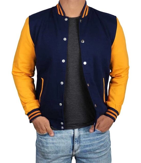 Men's Navy Blue and Yellow Varsity Jacket | Baseball Letterman