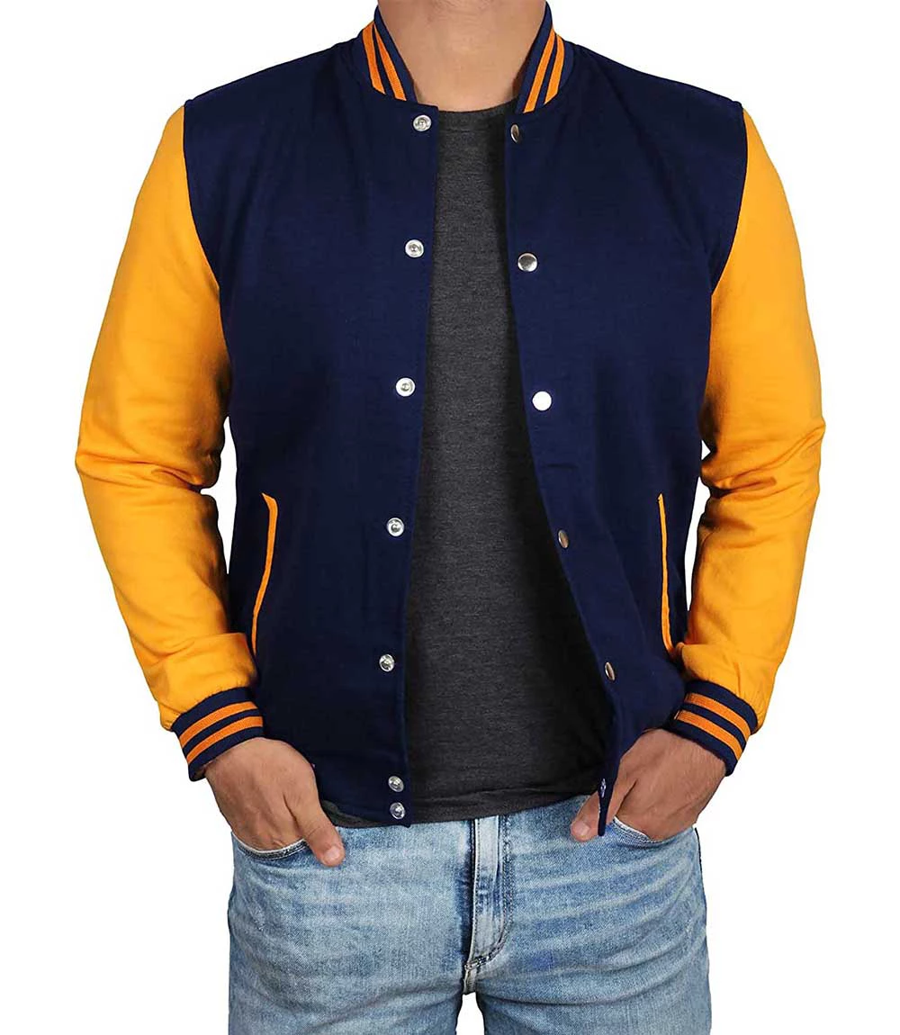 Men's Navy Blue and Yellow Varsity Jacket | Baseball Letterman