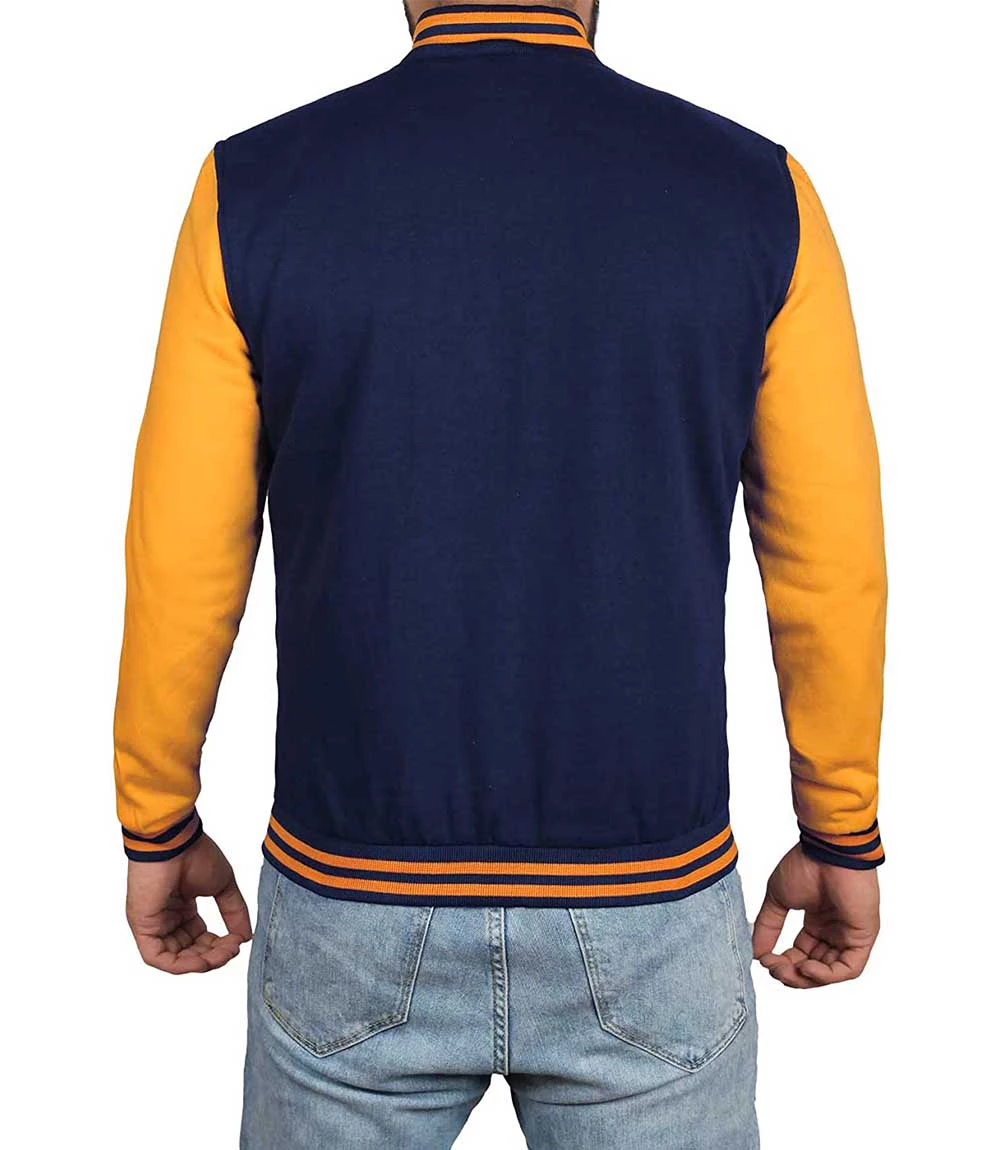 Men's Navy Blue and Yellow Varsity Jacket | Baseball Letterman