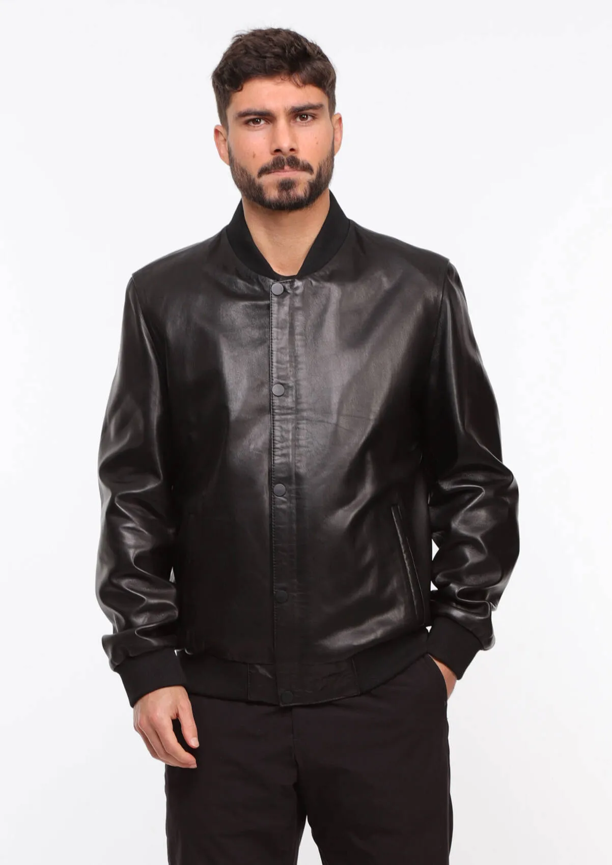 Men's black leather jacket \new ted\ teddy style