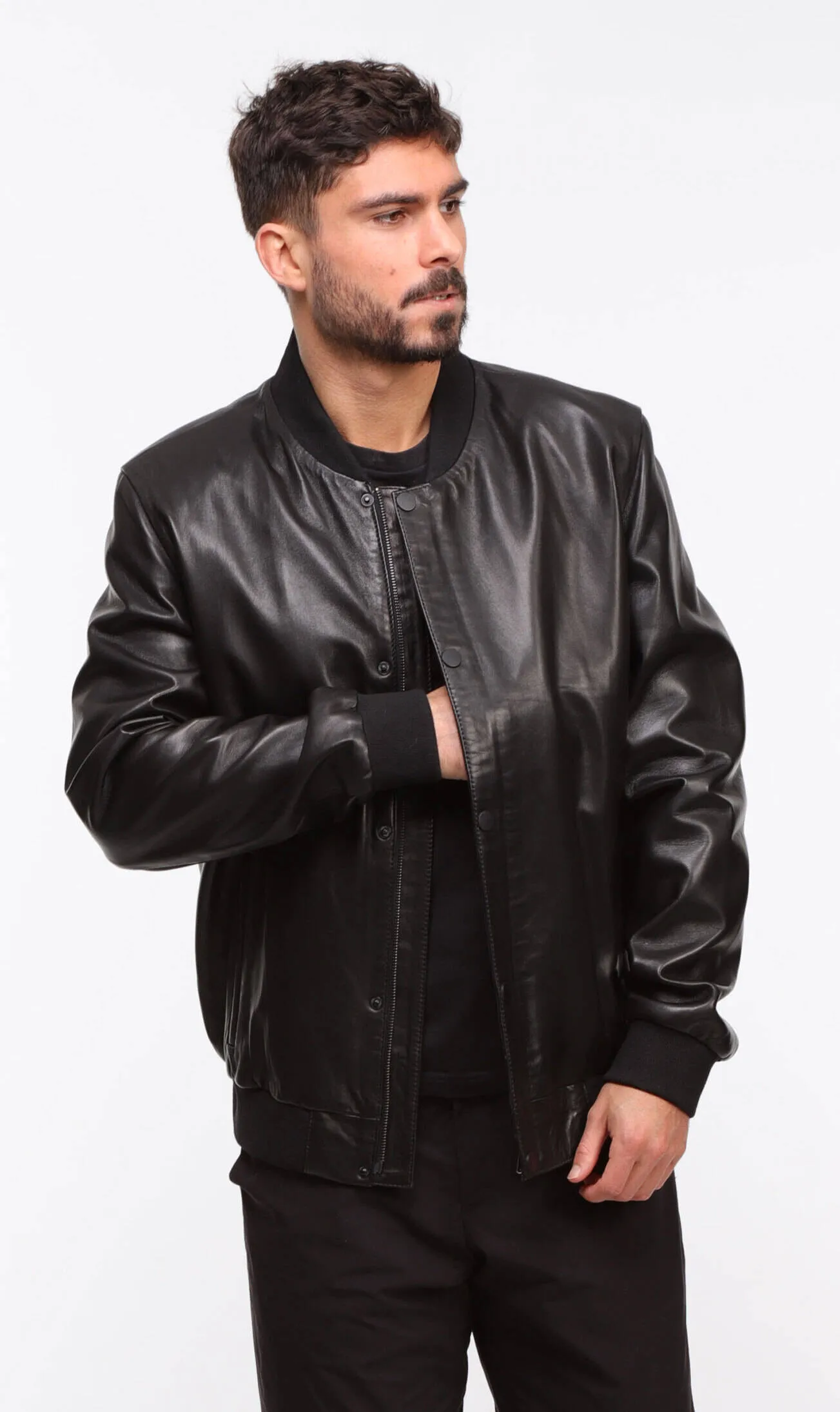 Men's black leather jacket \new ted\ teddy style