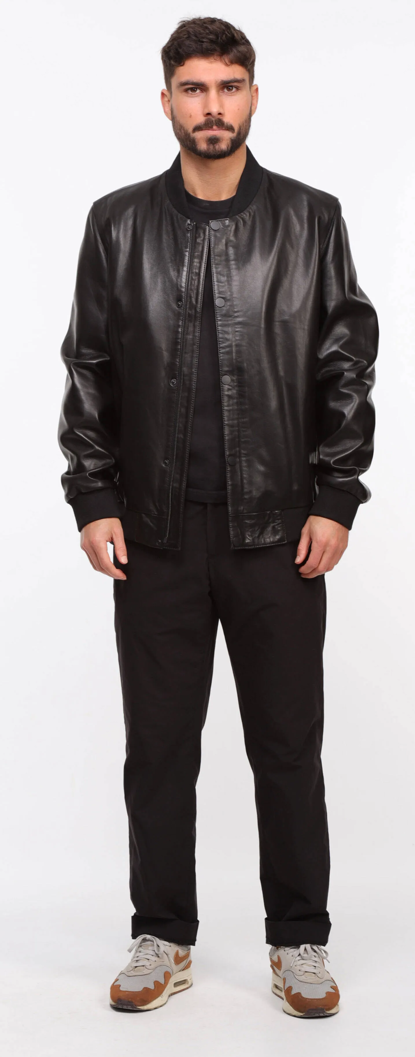 Men's black leather jacket \new ted\ teddy style