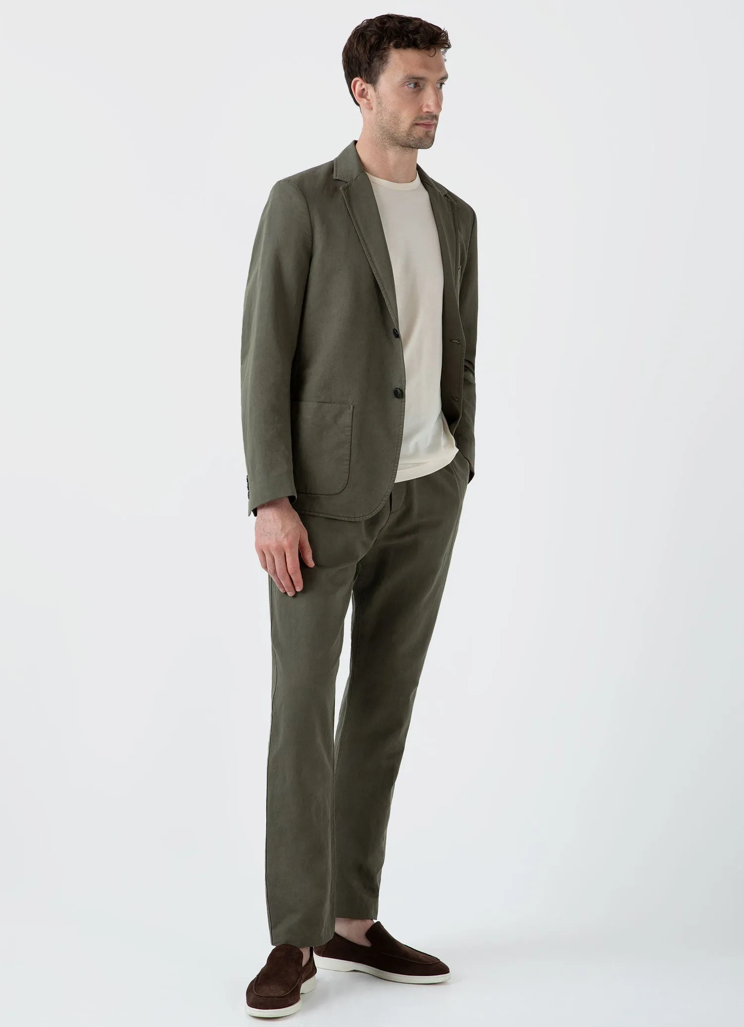 Men's Cotton Linen Two-Piece Suit in Khaki