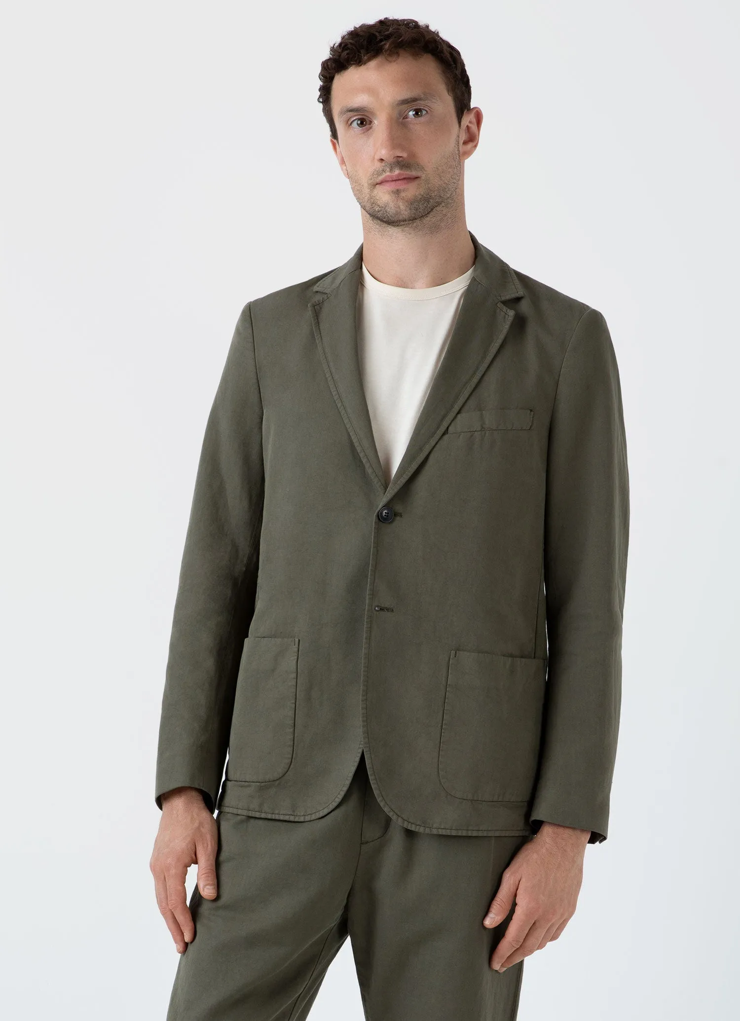 Men's Cotton Linen Two-Piece Suit in Khaki