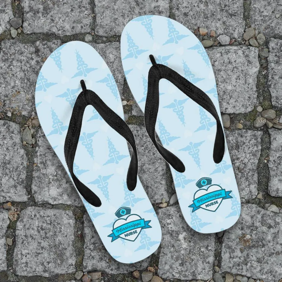 Mississippi Nurse Flip Flops Blue