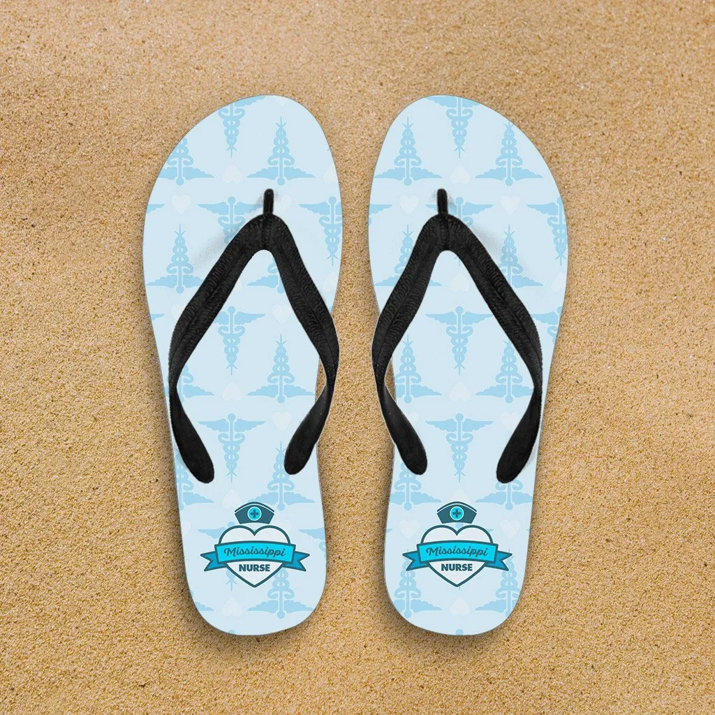 Mississippi Nurse Flip Flops Blue