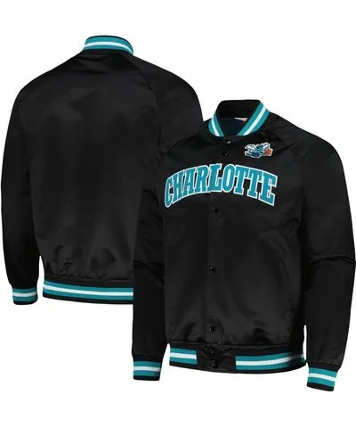 Mitchell & Ness Men's Mitchell & Ness Black Charlotte Hornets Hardwood Classics Throwback Wordmark Raglan Full-Snap Jacket