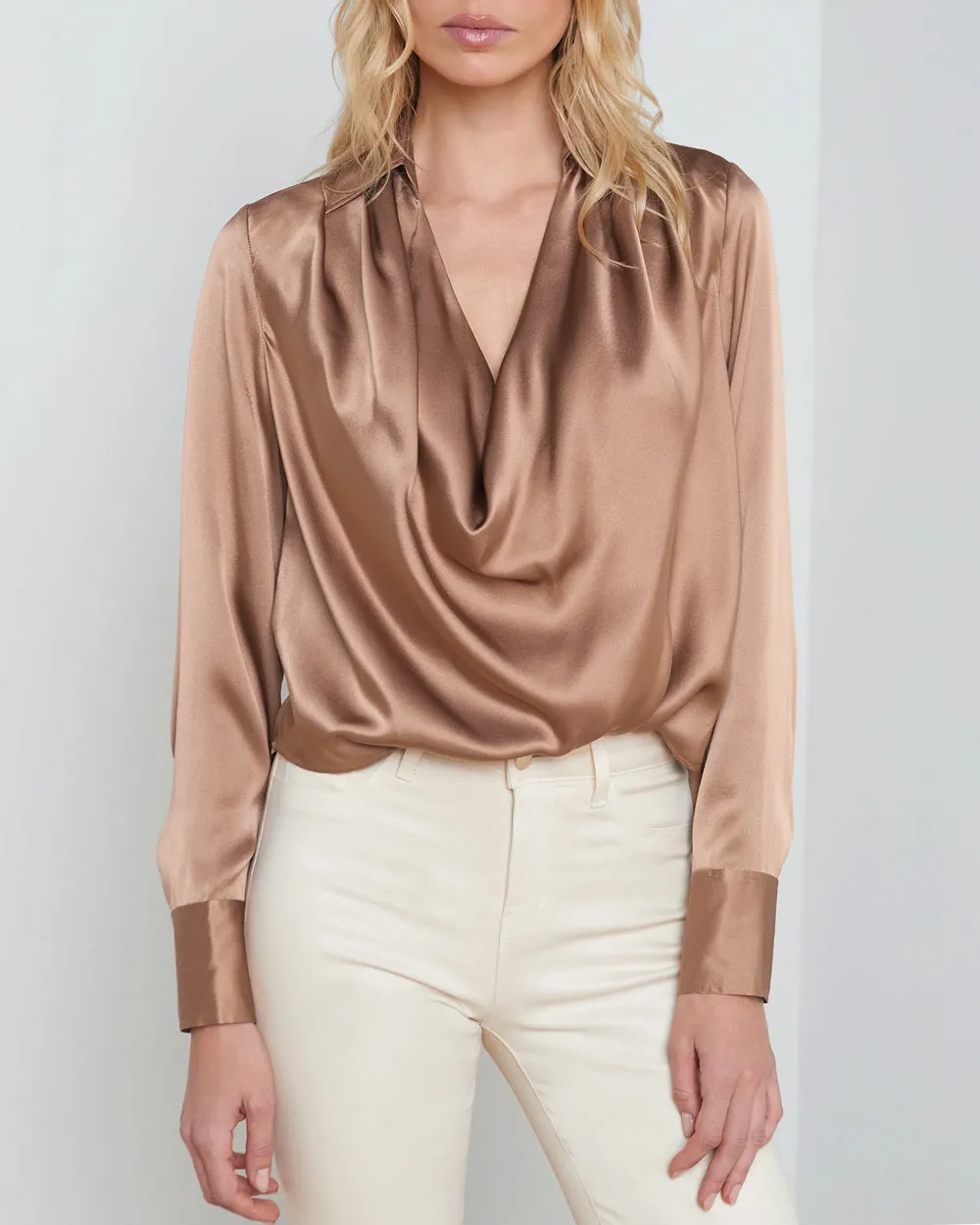 Mocha Cowl Neck Lotus Blouse