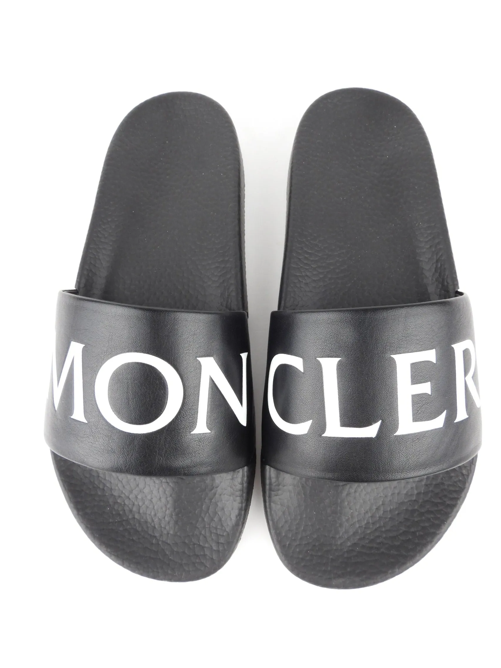 Moncler Black and White Logo Slide Sandals - 40