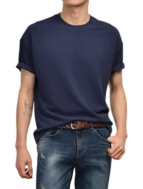 Navyblue Short Sleeved T-Shirts Mens Loose Fit Tees Solid Plain Tops