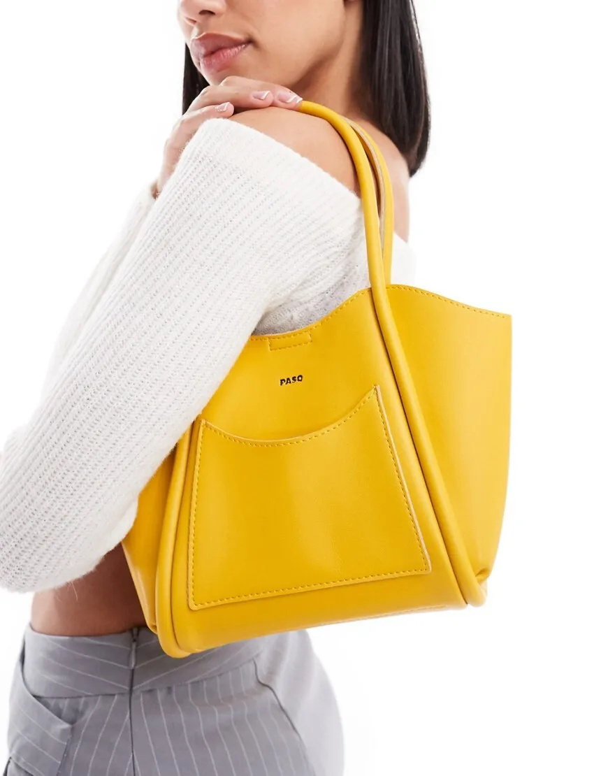 PASQ small grab tote bag with front pocket in yellow