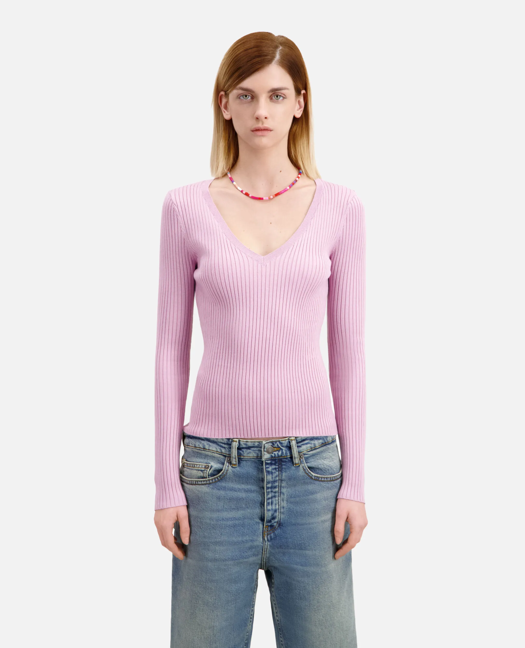 Pink ribbed knit sweater