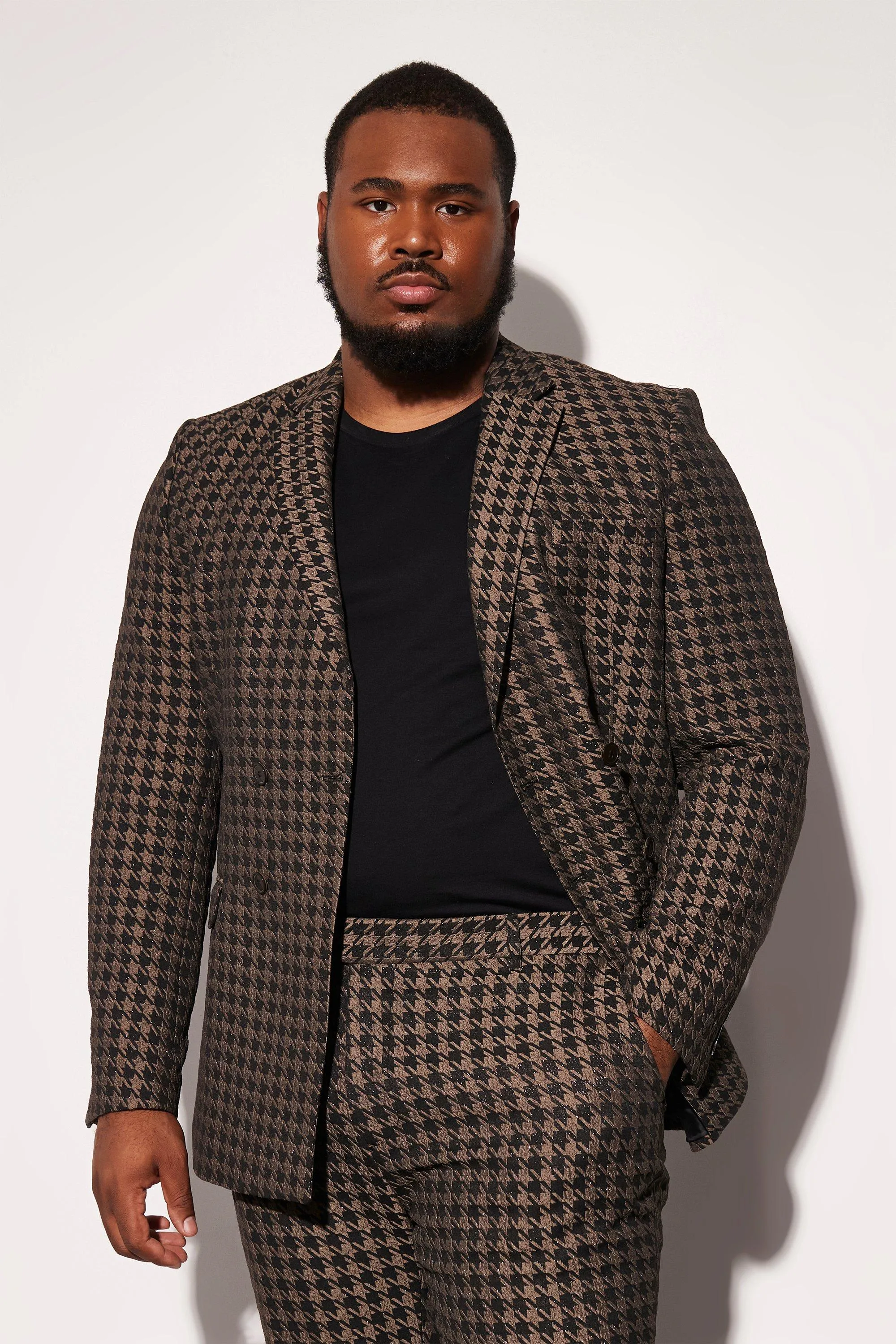 Plus Skinny Double Breasted Dogtooth Blazer