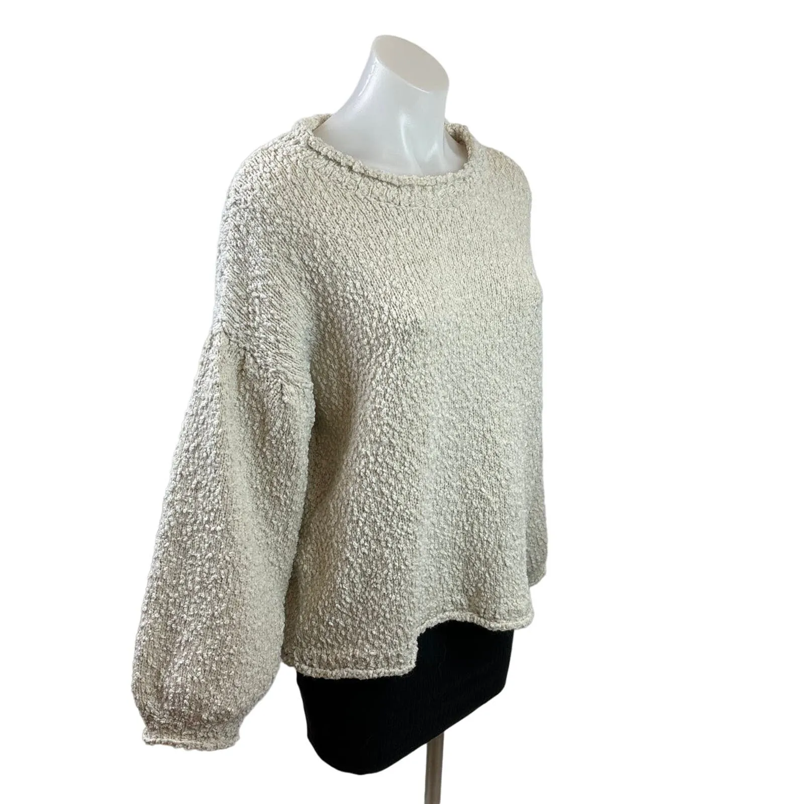 POL Womens White Pocorn Knit Balloon Long Sleeve Pullover Oversized Sweater S