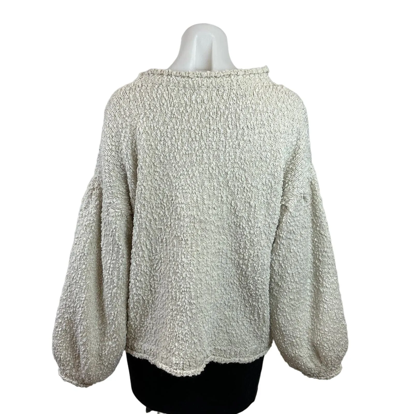 POL Womens White Pocorn Knit Balloon Long Sleeve Pullover Oversized Sweater S