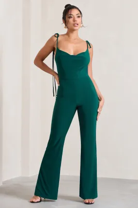 Pose | Bottle Green Cowl-Neck Strappy flared-Leg Jumpsuit