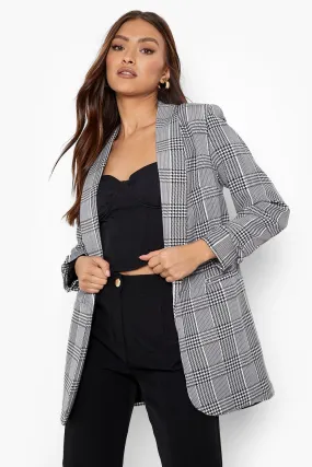 Prince Of Wales Check Ruched Sleeve Blazer