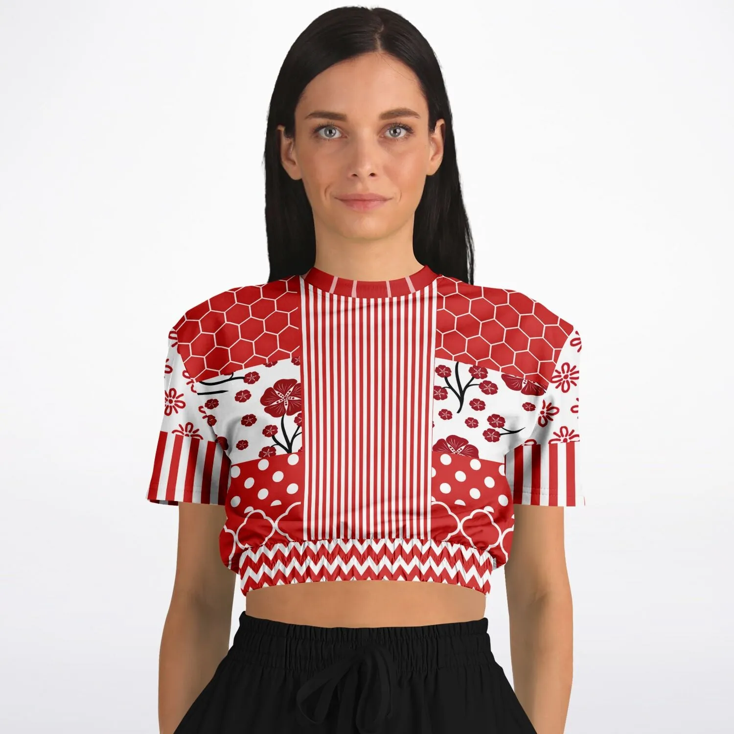 Red Crimson Short Sleeve Cropped Eco-Poly Sweater